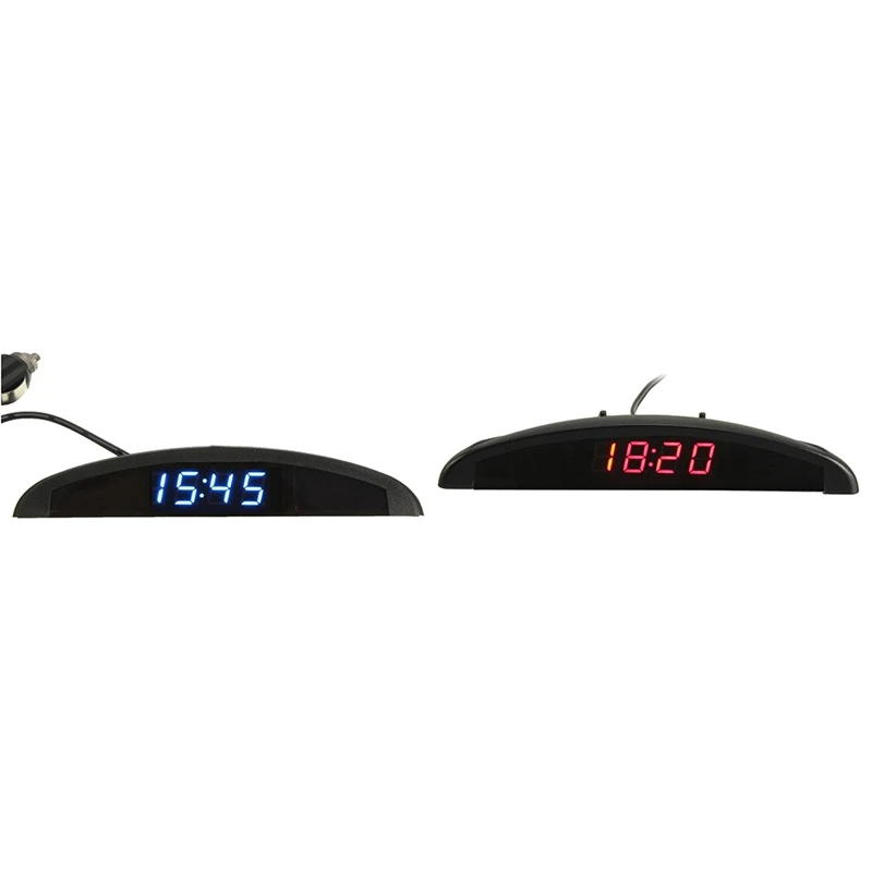 

2 Set 3-In-1 Car 12V Digital LED Voltmeter Voltage Temperature Watch Thermometer, Blue & Red