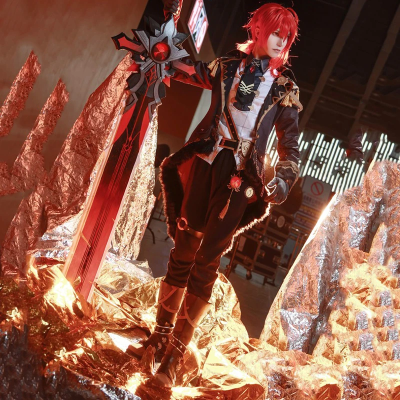 

Anime Genshin Impact Game Suit Diluc Ragnvindr Cosplay Costume Halloween Party Outfit Men