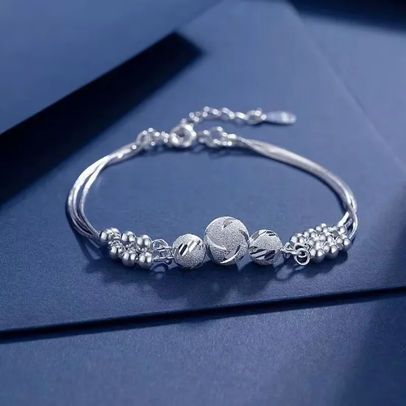 

Fine 925 Sterling Silver Lucky Beads Ball Chain Bracelet for Women Luxury Fashion Party Wedding Jewelry Lovers Gift Charms