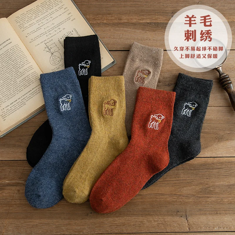 

Winter women's socks plus velvet wool socks warm socks Japanese ins tide embroidered cotton socks ladies stockings