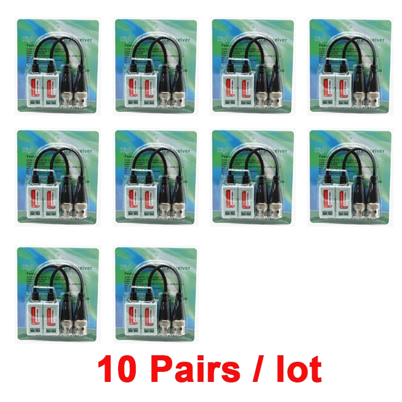 10Pair/20PCS AHD/CVI/TVI ABS Plastic Video Balun CCTV Accessories Passive Transceivers UTP BNC  Cable CAT5 for Surveillance Cam