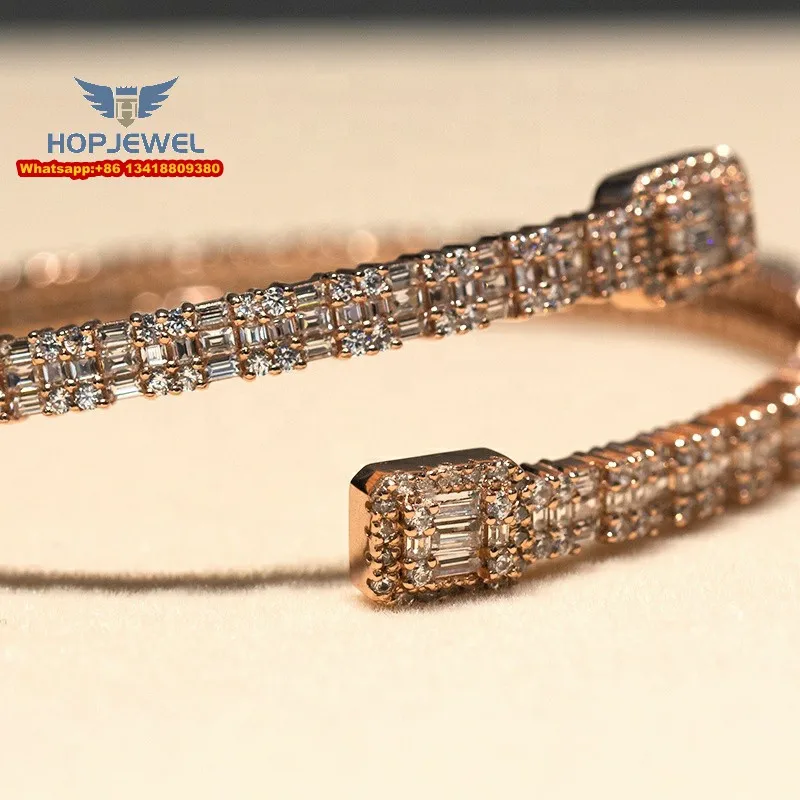JEWE Custom Baguette Bangle Bracelet Hip Hop Iced Out 925 Sterling Silver Moissanite Diamonds Pass Diamond Test Women Jewelry