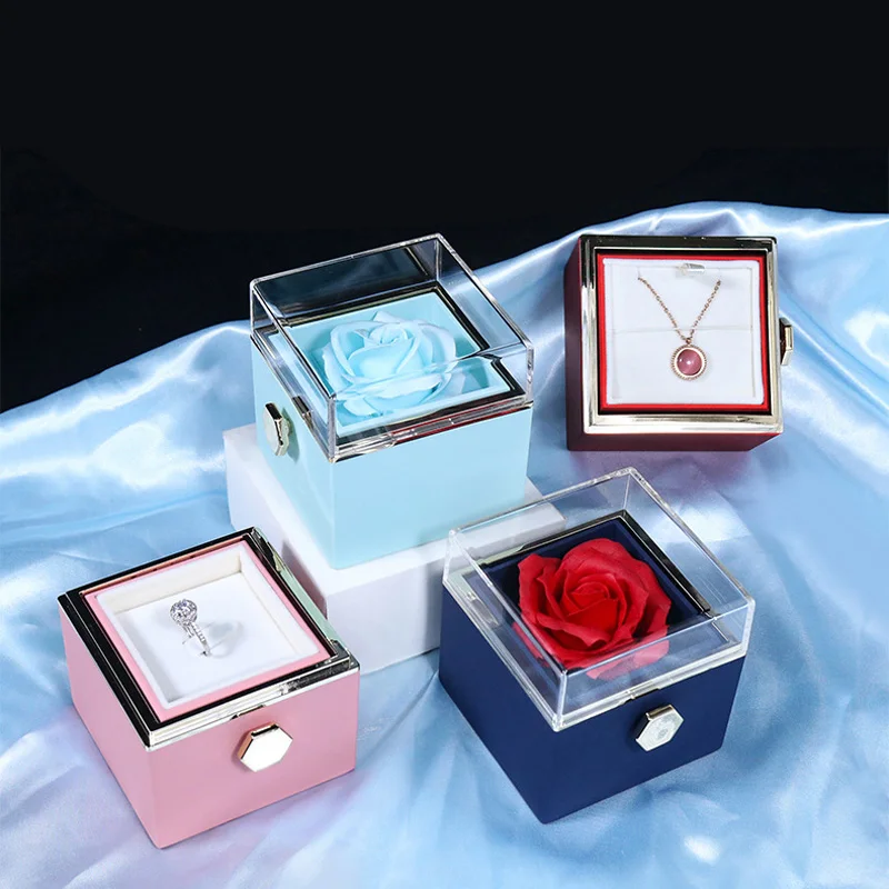 Rotate Wedding Pendant Necklace Storage Case For Girlfriend Preserved Flower Gift Box
