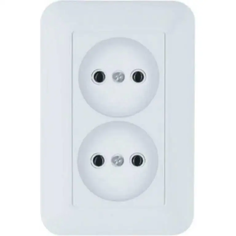 ПРИМА Розетка двойная скрытая белая без заземления и шторок 16А 250В (RS16-211-BI) -