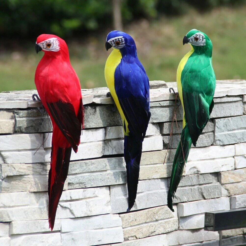 

25cm Artificial Birds Simulation Parrot Creative Feather Bird Animal Lawn Figurine Ornament Wedding Home Garden Decoration