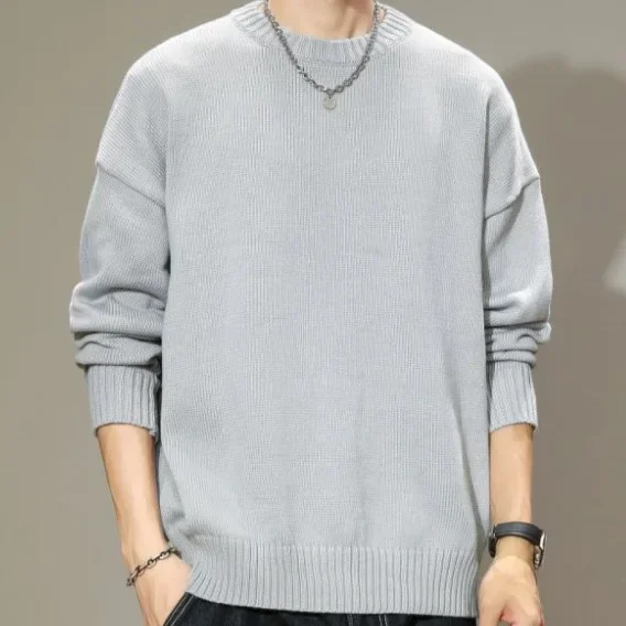 Новый мужской свитер с круглым вырезом повседневный модный вязаный топ простой