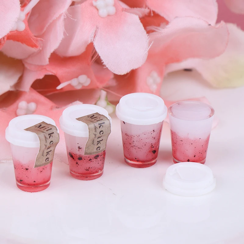 

2Pcs/lot 1:12 Dollhouse Miniature Pink Food Cups Doll House Drinks Model Toys for Baby Kids