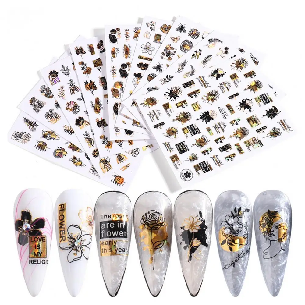 

Винтажная наклейка для ногтей, самоклеящаяся наклейка для маникюра, долговечная безопасная черная Бронзирующая наклейка для ногтей с любо...