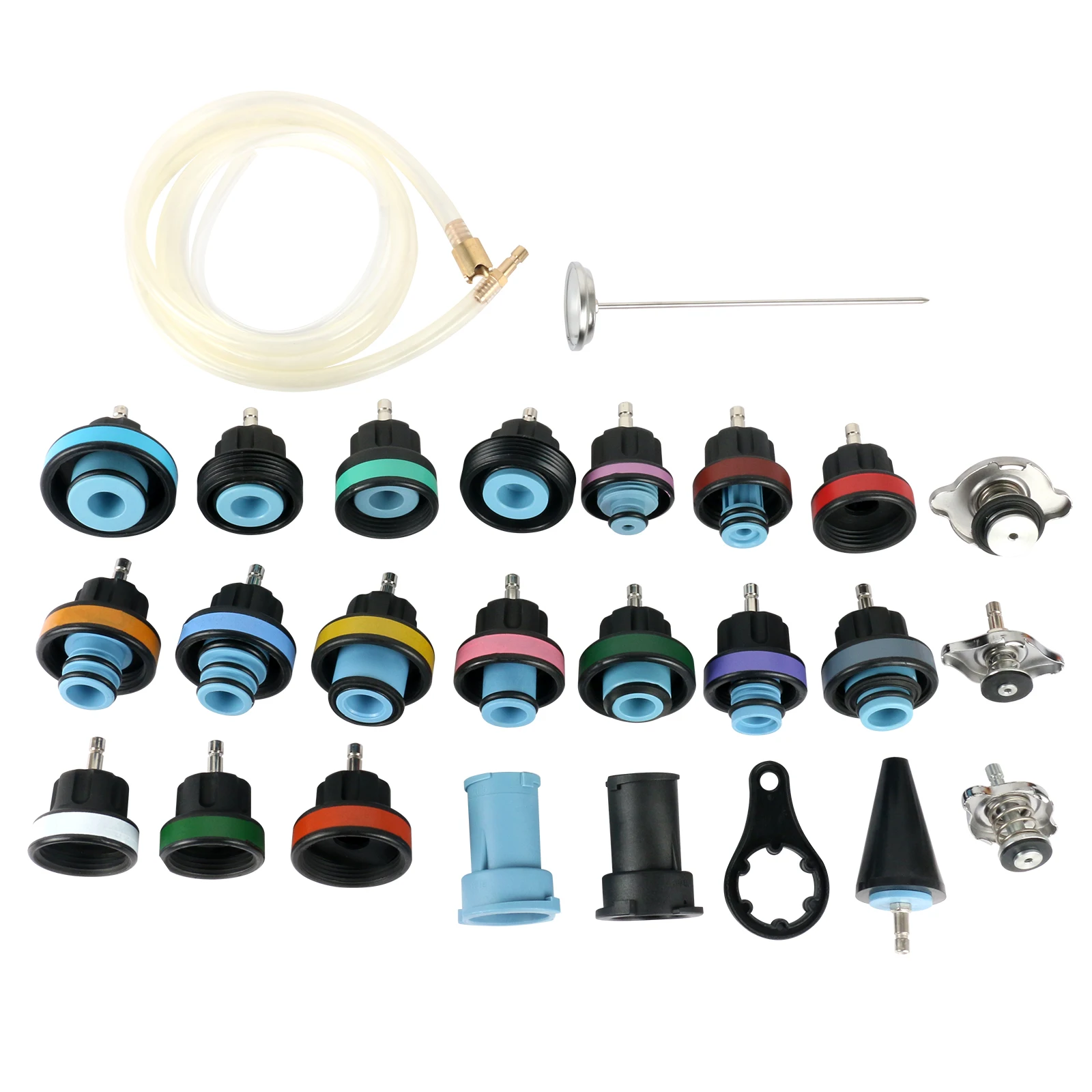 

Free Shipping 28PCS Vacuum Type Cooling System Test Water Tank Leak Detection Tool Universal Radiator Pressure Tester Set