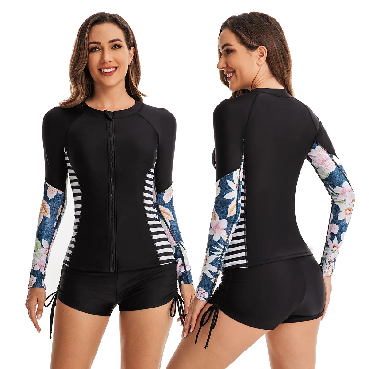 

Split Flat-Angle Surfsuit Women's Swimsuit Long Sleeve Swimsuit Zipper Cardigan Women's Tankini