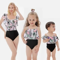 ruffled swimsuits flower mother daughter matching swimwear family set mommy and me bikini dresses clothes women girls bath suits