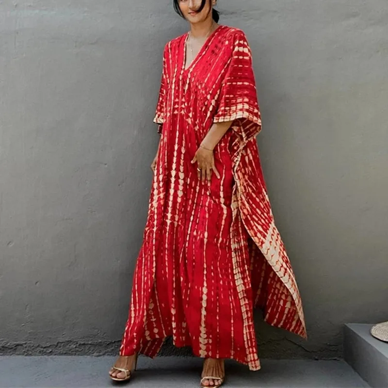 Свободное длинное платье в пляжном стиле, модное повседневное богемное Платье макси с этническим индийским узором, накидки