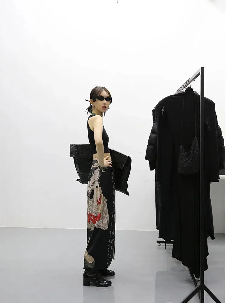 Юбка женская трапециевидная с разрезом длинная Готическая уличная одежда в