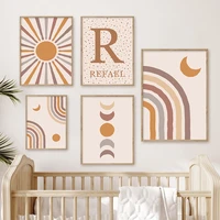 boho sun rainbow moon custom baby name nursery posters canvas painting wall art print pictures bedroom living room home decor