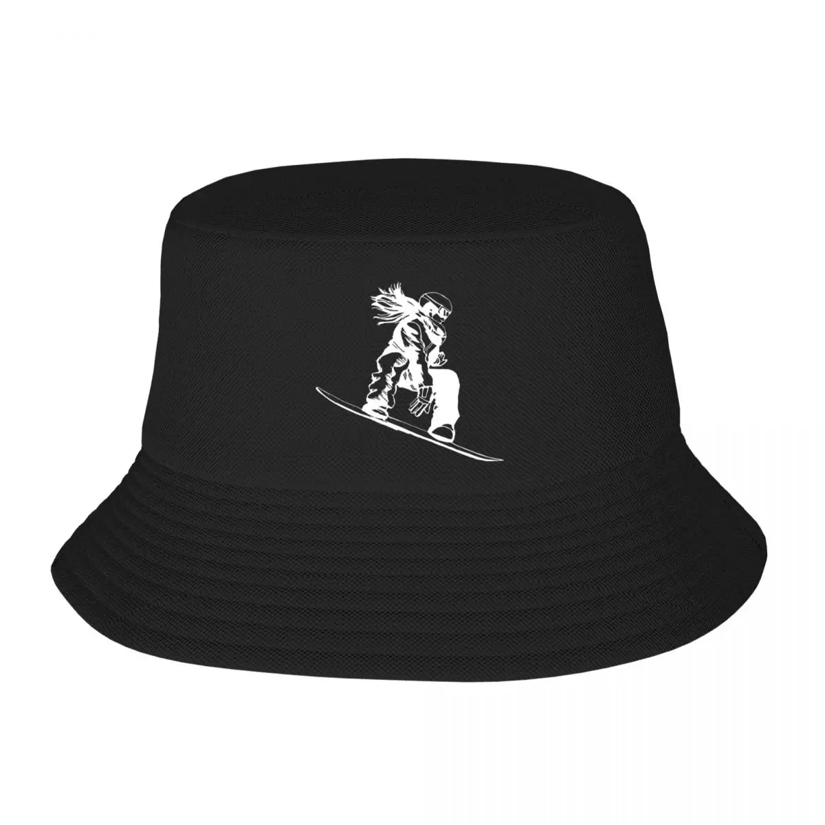

SNOWBOARDING Snowboard Winter Print Bucket Hat Double Side Reversible Bob Hats Cotton Foldable Fisherman Cap Travel Sunscreen
