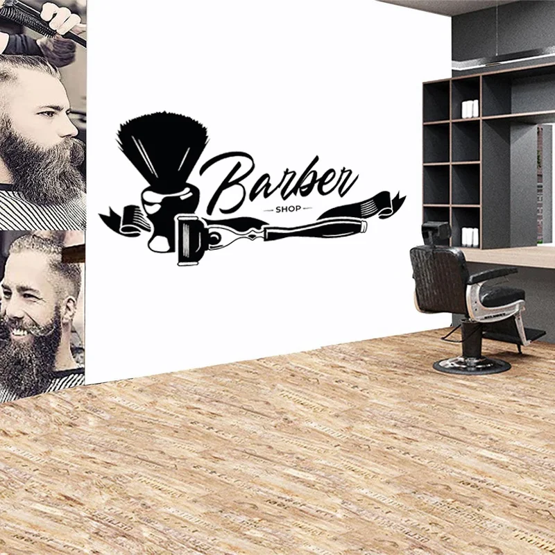 

Sign of Barber Shop Wall Decals Hair Salon Tool Barbershop Banner Wall Stickers Vinyl Interior Decoration Wallpaper Murals AA68