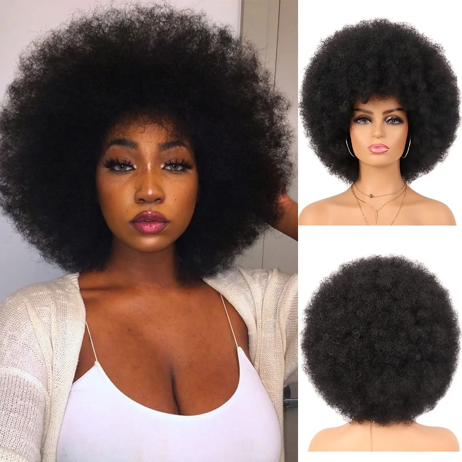 African explosion head synthetic curls are suitable for women's black elasticity fluffy natural heat resistance daily party