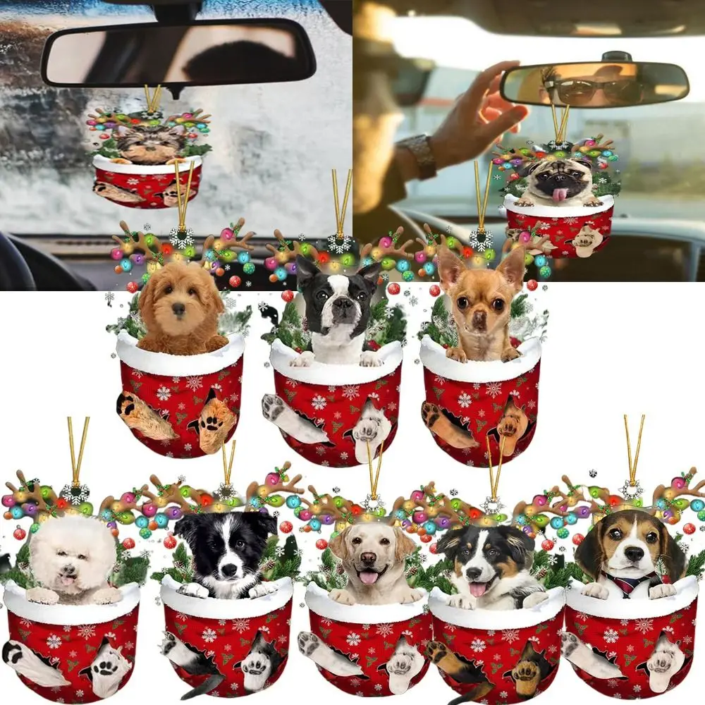 Cute DIY Christmas Socks Car Hanging Ornament Christmas Tree Pendant Girl Boy Gift Decorative Holiday Gift Dog Pendant