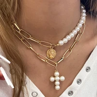 fashion heart pearl pendant necklaces for womens girls punk charm gold chain necklace double multilayer versatile cute jewelry