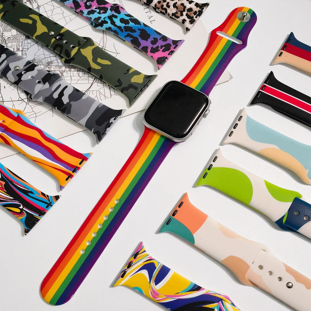 Силиконовый ремешок для Apple watch band 44 мм 45 42 iWatch 40 38 41 Morandi браслет correa apple Series 7 6 5 4 3 se |