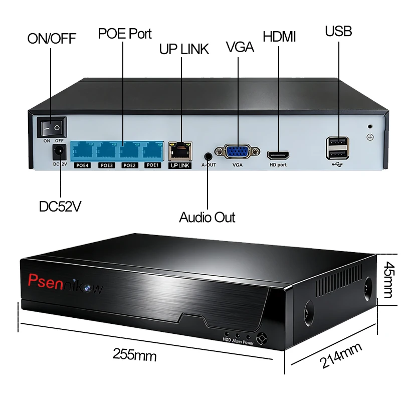 Фото Видеорегистратор Tuya NVR H.265 4-канальный Smart PoE для систем видеонаблюдения 8 МП, удаленный просмотр, сетевой рекордер №5