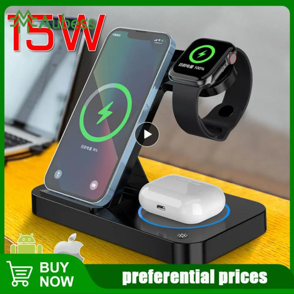 

Portable 4 In 1 Charging Station Fireproof Fast Charging Dock Station Chargers 15w Induction Charging Pad Folding