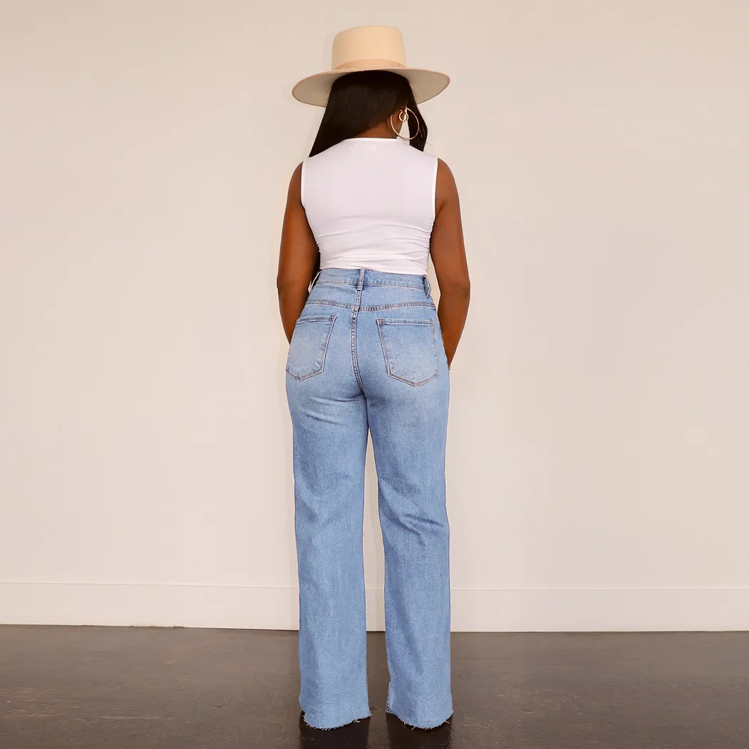 Женские джинсы с широкими штанинами прямые длинные брюки повседневные свободные