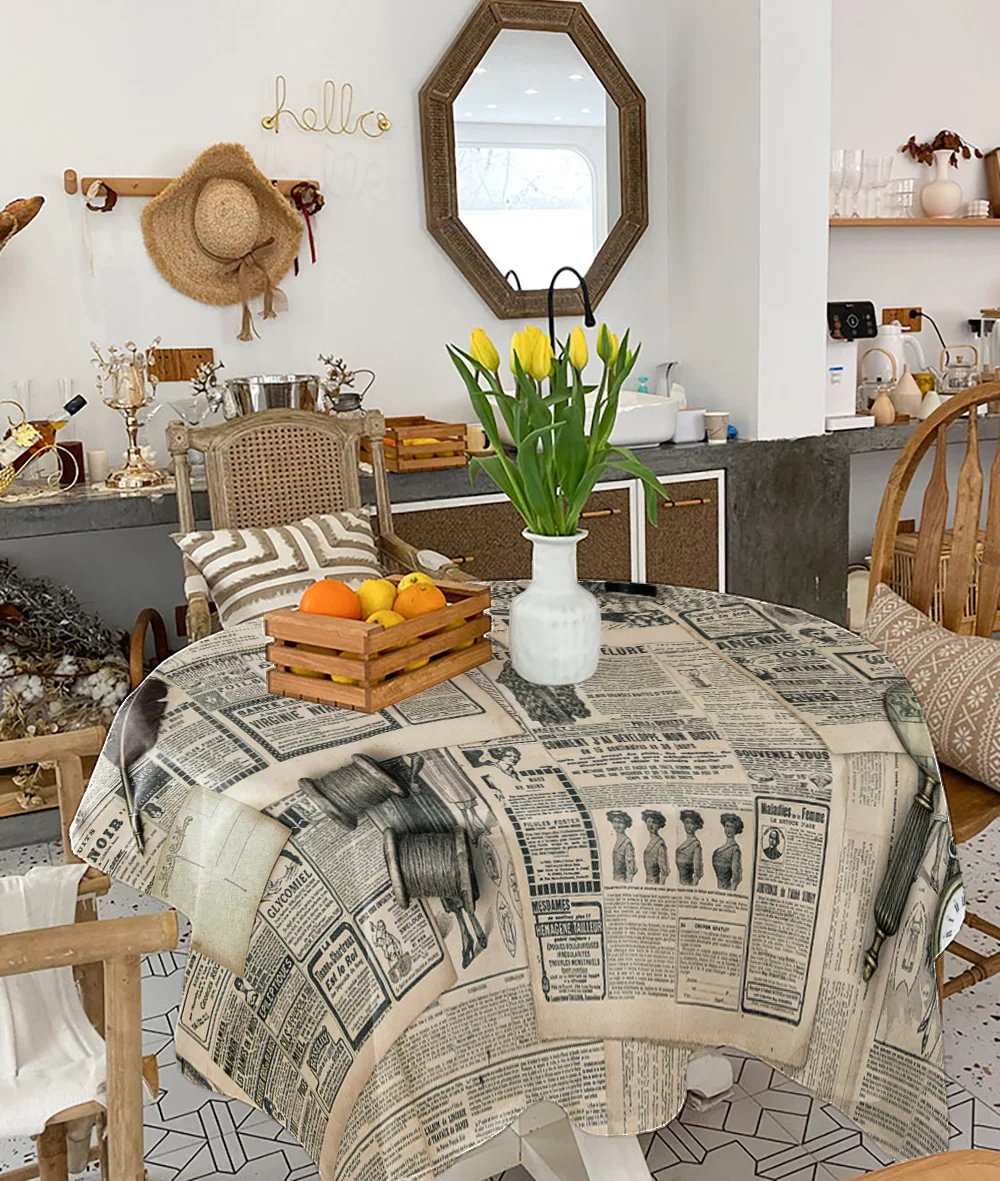 Европейская ретро старинная газета круглая скатерть водонепроницаемая