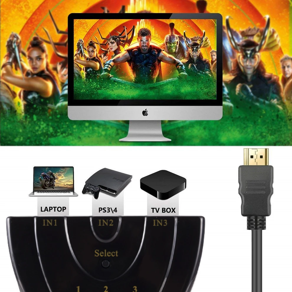 Фото LccKaa 3 порта HDMI-совместимый переключатель 4K HD 3 в 1 сплиттер переключатель портов s 3D для ноутбука ТВ приставки PS3 PS4 DVD HD TV Xbox ПК №3