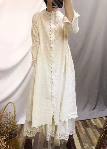 2024 художественное ретро платье с кружевным воротником и вышивкой, свободное повседневное женское платье, японское женское платье миди в стиле мори