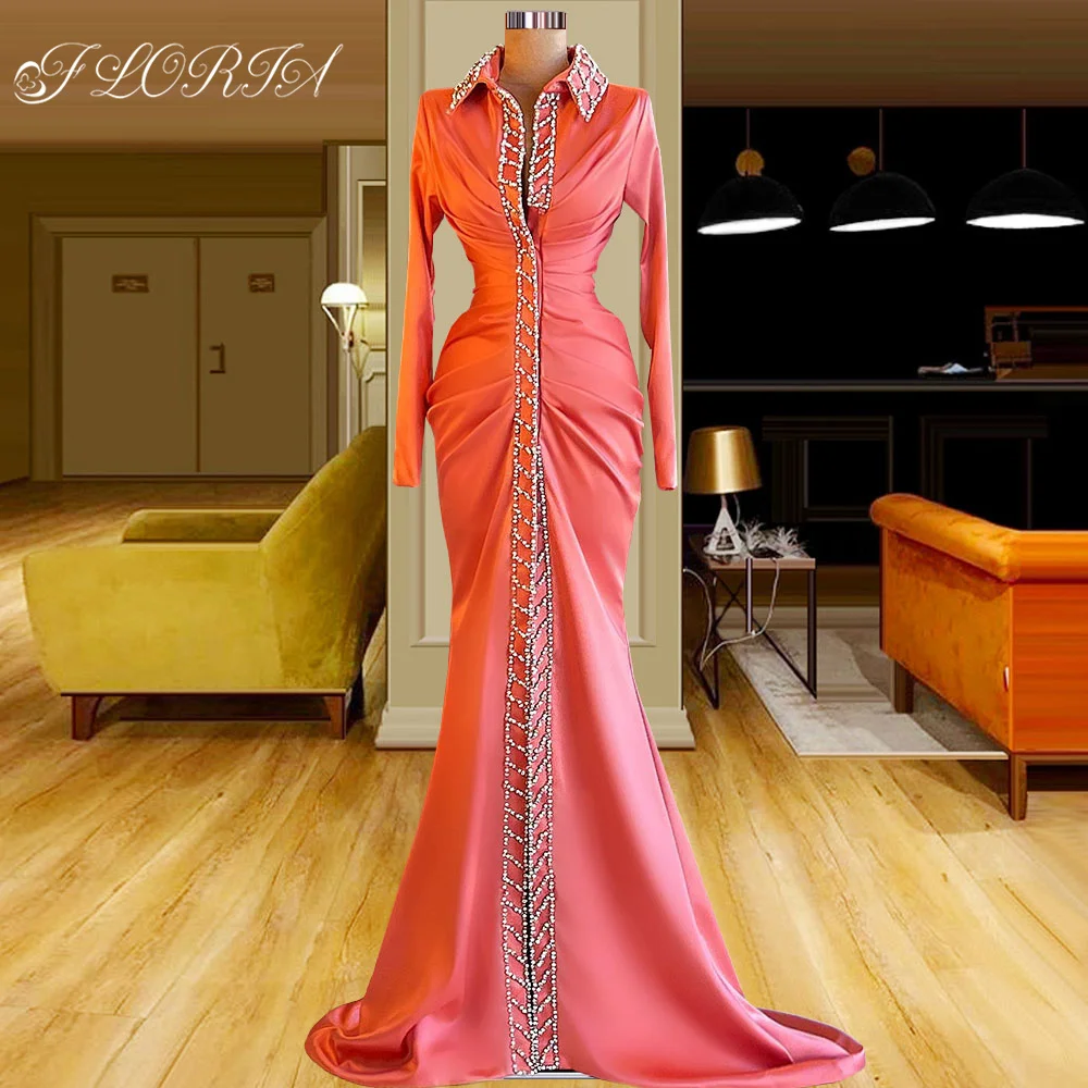

Huate Couture Коралловое атласное платье для выпускного вечера с длинным рукавом украшенное кристаллами Стразы платья для вечевечерние в стиле з...