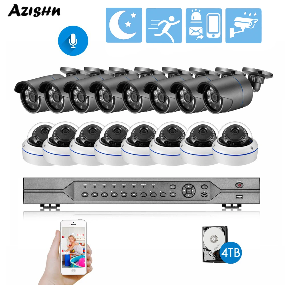 Комплект сетевых камер видеонаблюдения AZISHN 4K 16CH POE NVR