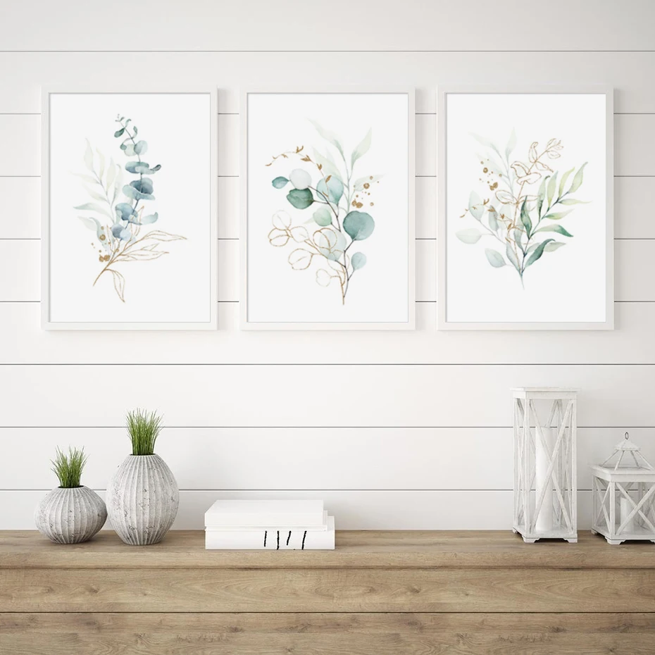 Boho Watercolor Neutral Wildflower Green Leaves Canvas Painting Poster Wall Art Print Picture for Living Room Girl Bedroom Decor 4