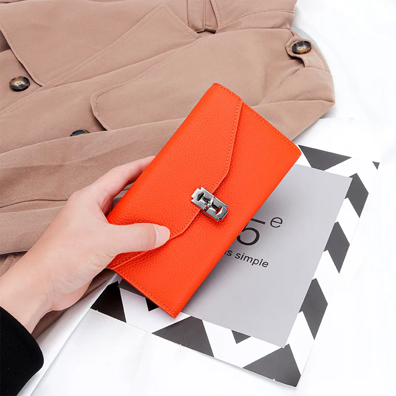 Cow Leather Wallet Bifold Coin Purse for Ladies Brand Design Women Long Clutch Wallets Phone Bags Card Holder Envelope Purses