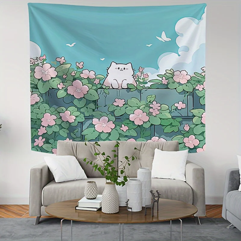 

Гобелен с котом и цветами