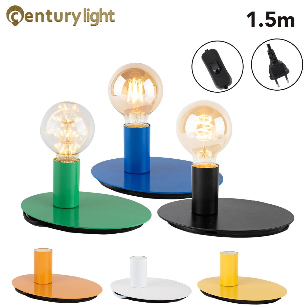 

5 Colors modern Polished Metal Table Lamp Base E27 Socket Colorful Lamp Base 1.5m Cord EU Plug with Switch for Table Bedside Bed