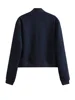 ZXQJ Women 2023 Fashion Front Large Pocket Jacket Coat Vintage O Neck Long Sleeve Female Outerwear Chic Tops 2