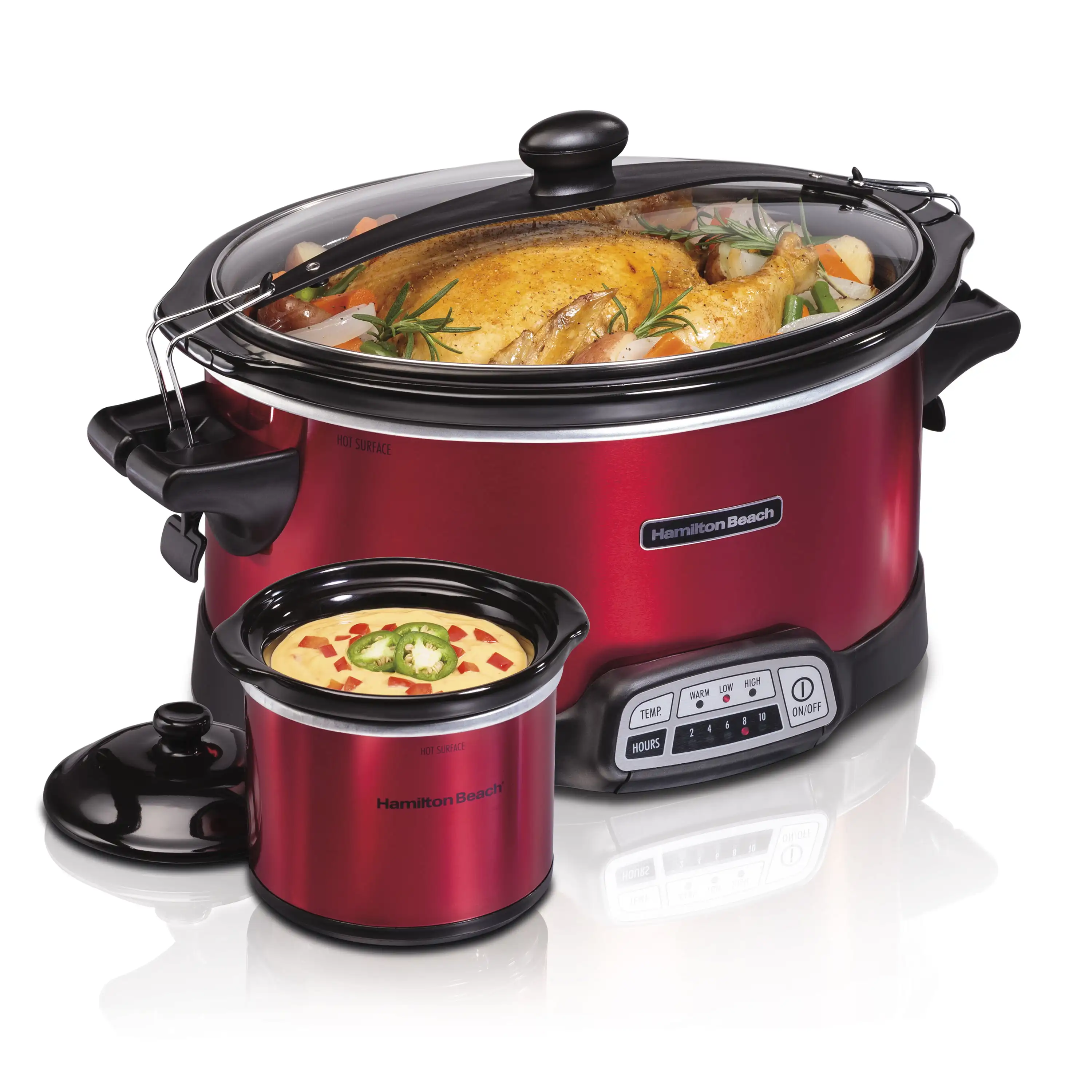 

7 Quart Stay or Go Programmable Slow Cooker with Party Dipper, Red, 33478