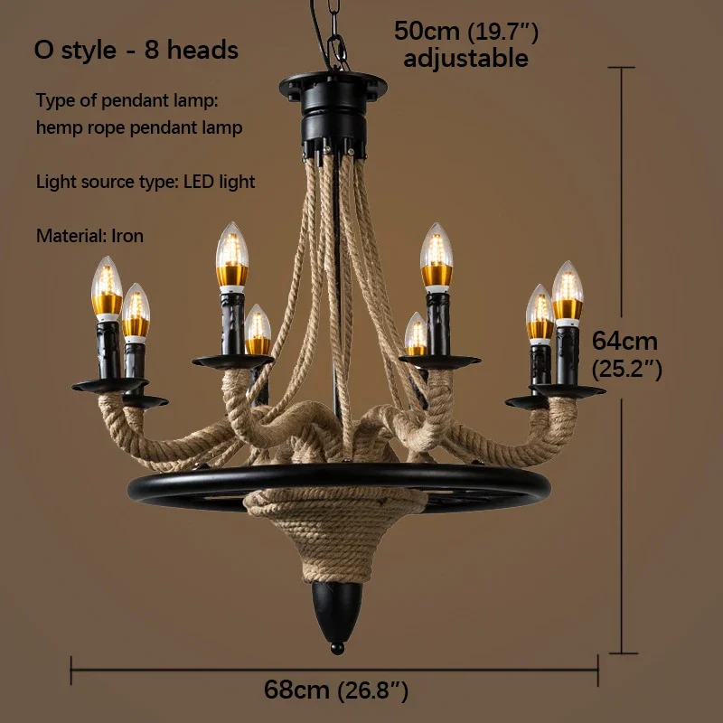 KERWIN American Style Retrohemp Rope Chandelier Nostalgic Loft Industrial Internet Cafe Restaurant Hot Pot Shop Pendant