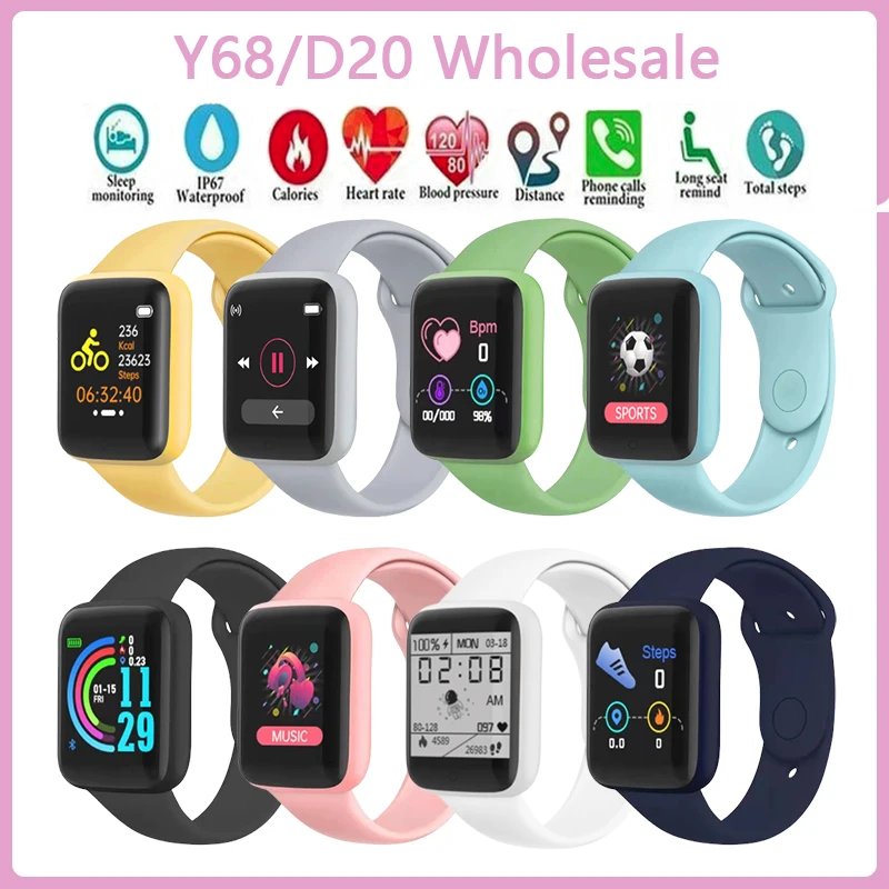 

5/10PCS D20/y68 smartwatch wholesale Sport Smart Watch Put Photo Sleep Fitness Tracker Message Reminder 1.44 inch man PK Y78 D30