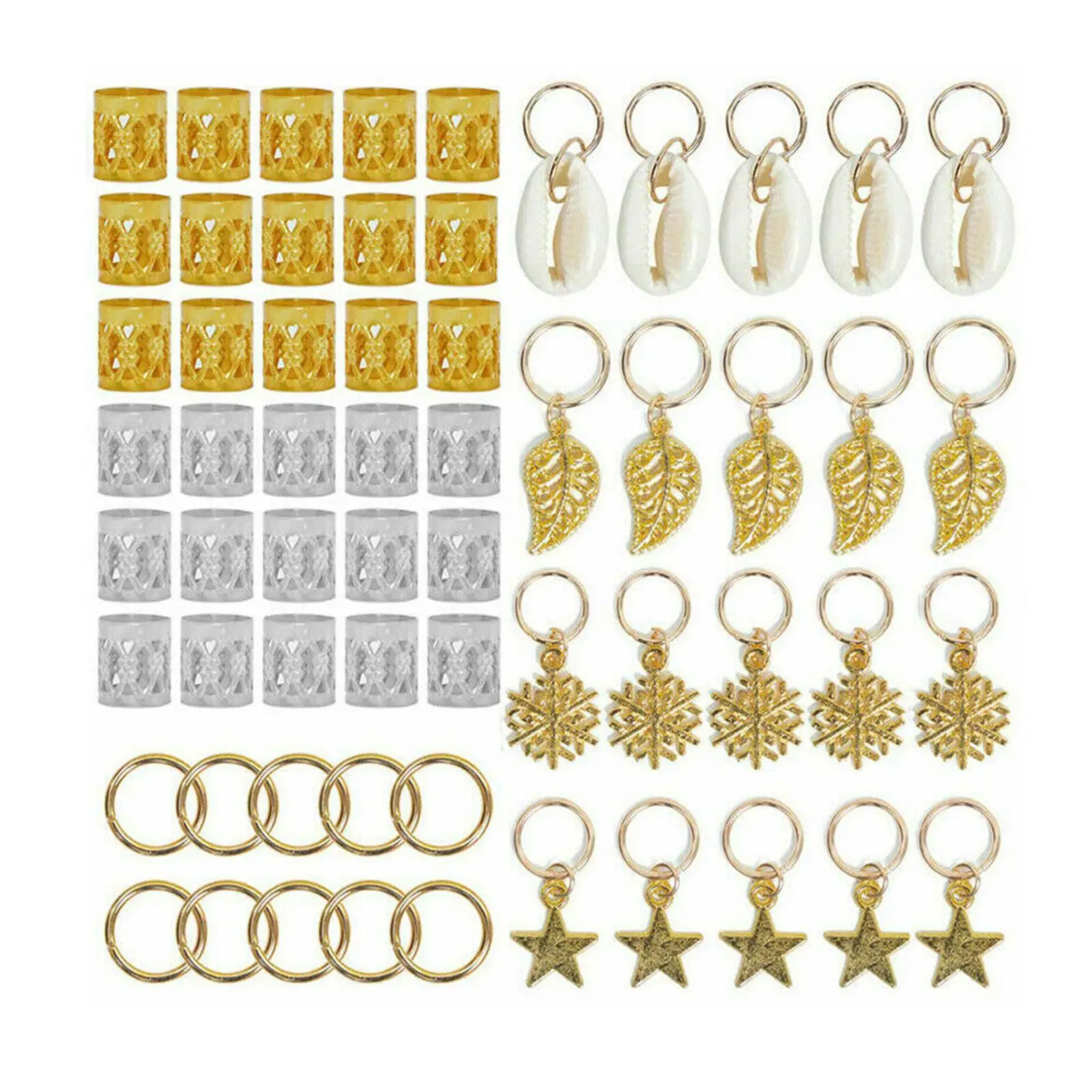 

80pcs 6 styles Hair Braid Dread Dreadlock Beads Clips Cuffs Rings Jewelry Dreadlock Clasps Accessories