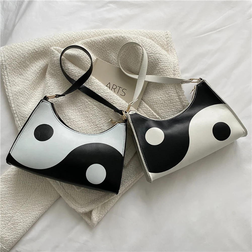 

New Fashion Hit Color Women Shoulder Underarm Bags PU Leather Tai Chi Yin Yang Pattern Small Handbags Female Daily Shoulder Bags