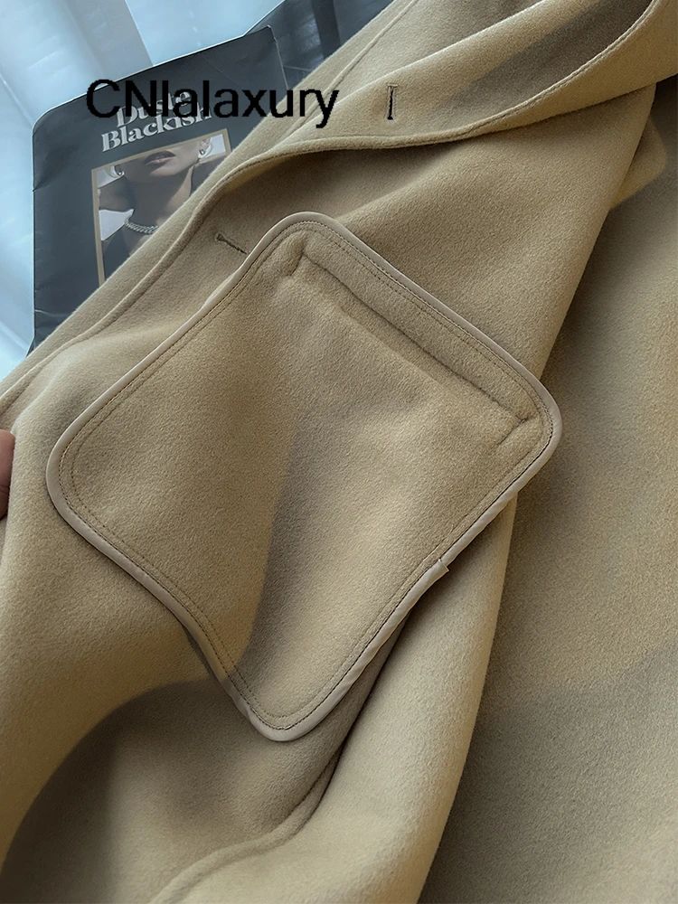 Зимнее шерстяное пальто женское свободное верхняя одежда с длинными рукавами и