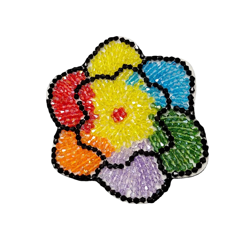

Rainbow Rhinestone Sequin Patches for Clothing Bag Handmade Beaded Colorful Crystal Flower Cloth Sticker DIY Patch Applique