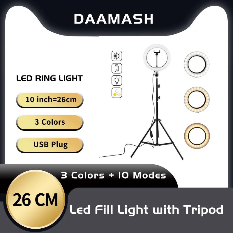 

26cm Photo Ringlight Led Selfie Ring Light Phone Remote Control Lamp Photography Lighting With Tripod Stand Holder Youtube Video