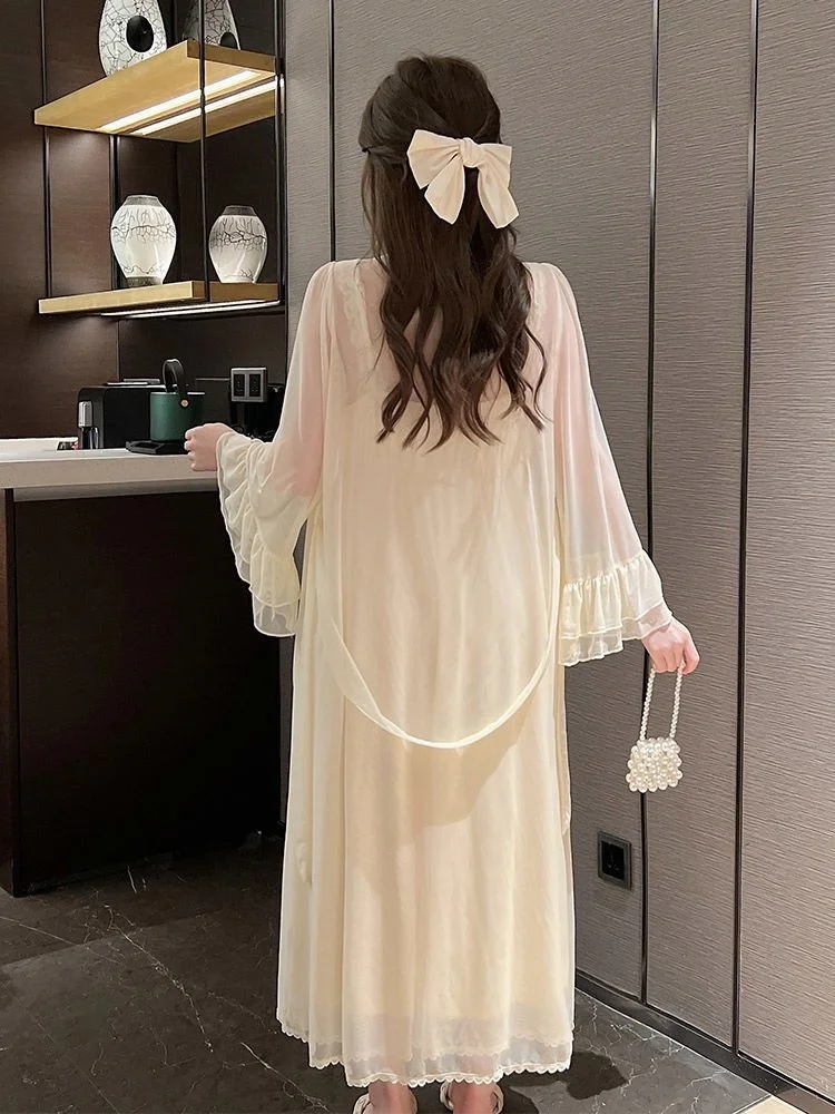 Nightdress Women Lace Strap Palace Style Sexy Nightgowns Pajamas Summer Retro Elegant Sleepshirt Home Dressing Gown Pajama Dress