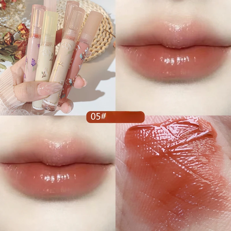6 Colors Mirror Lip Gloss Moisturizing Nude Lipgloss Pretty Flower Transparent Tube Liquid Lipstick Long Lasting Makeup Cosmetic
