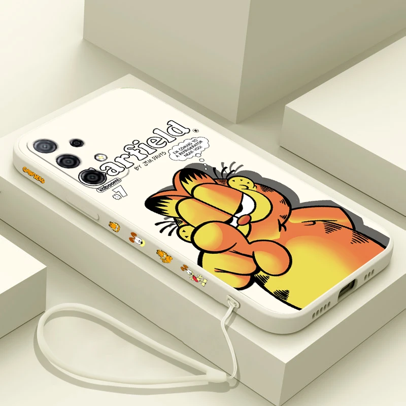 

Lovely Garfield Odie Phone Case For Samsung A53 A50 A12 A52 A52S A51 A72 A71 A73 A81 A91 A32 A22 A30 A21S 4G 5G with Hand Strap