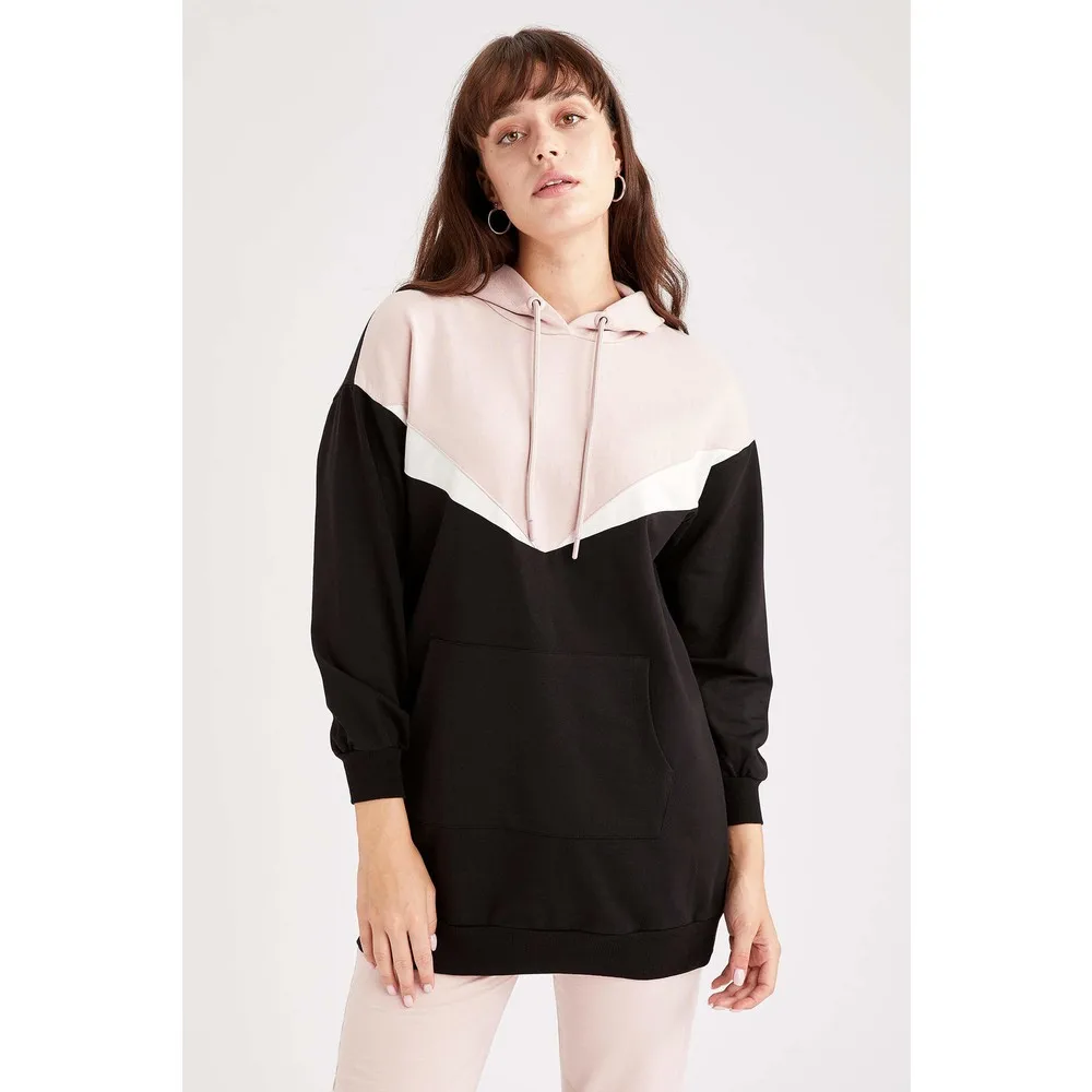 

Dorlie с капюшоном с цветным блоком Расслабляющая посадка внутри мягкий ворсистый Длинный Пот Tunik V5236AZ21AU