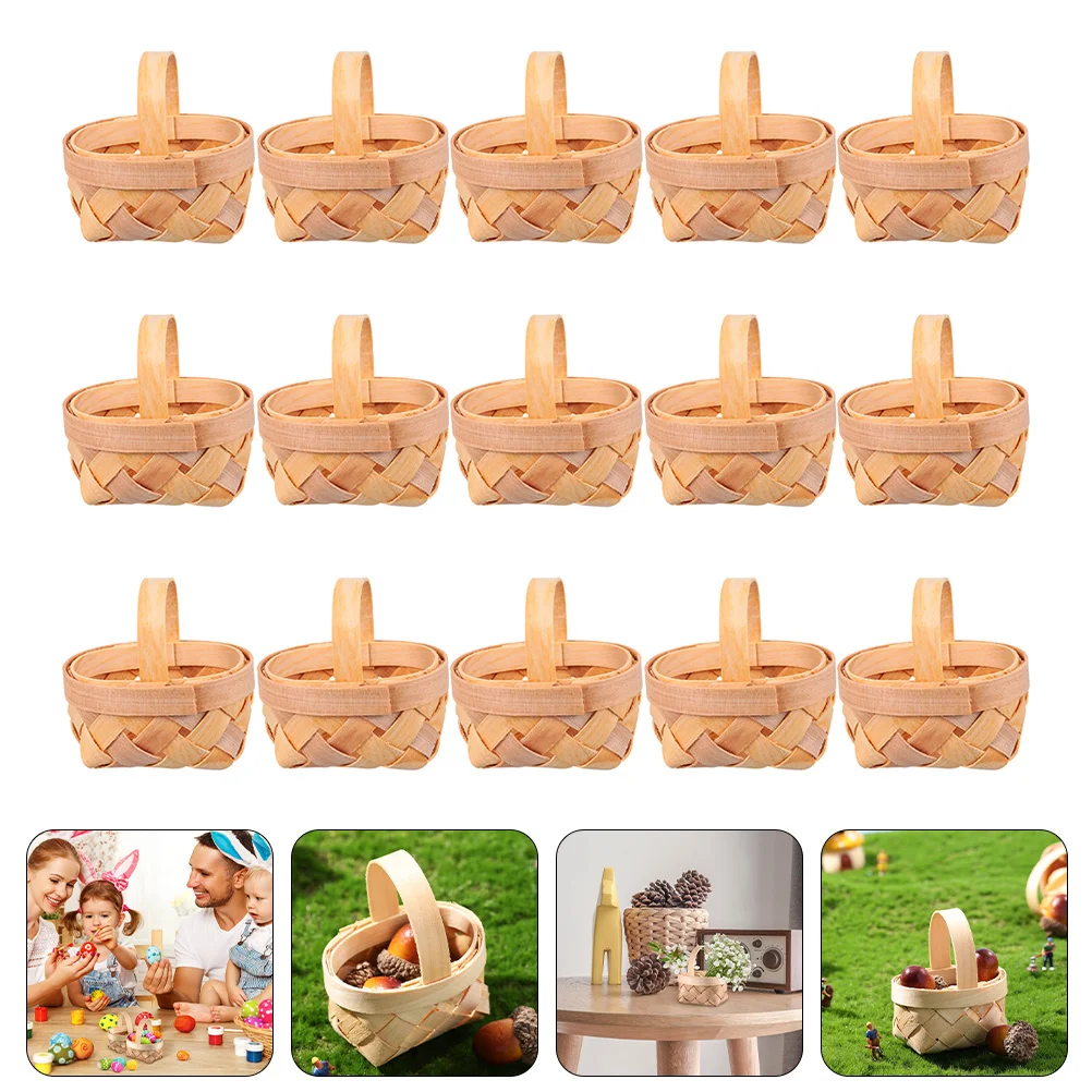 

15 Pcs Hand Woven Basket Toddler Snack Container Candy Wrapping Box Gift Case Wood Chips Party Favors Holder Hand-made